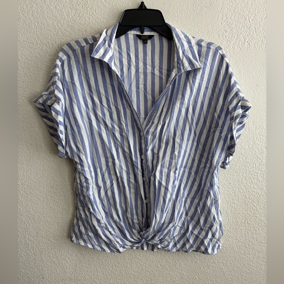 1250C Buttons Down Blue Striped Women's Top L - Picture 2 of 9